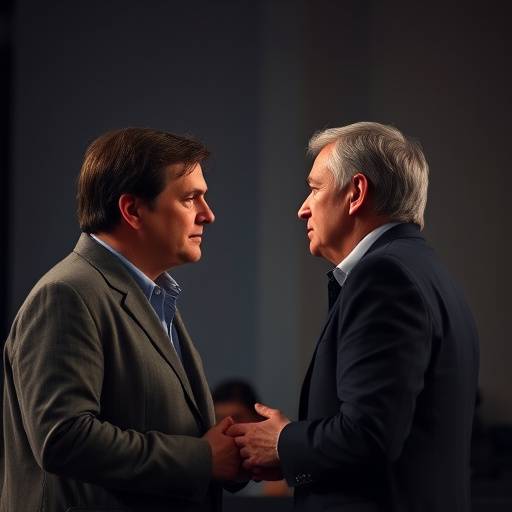 Dos personas debatiendo de manera respetuosa y argumentativa.